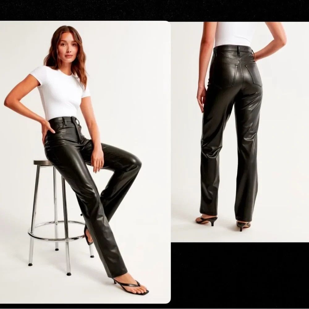 Abercrombie & Fitch The '90s Straight Ultra High Rise Vegan Leather Curve Pant 2